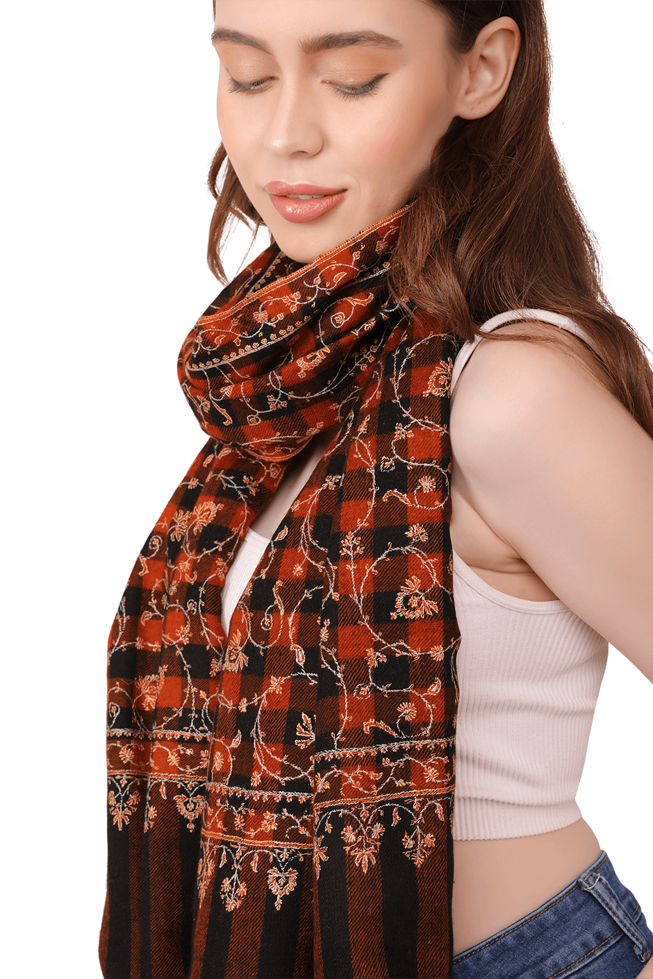 Check Floral Pashmina